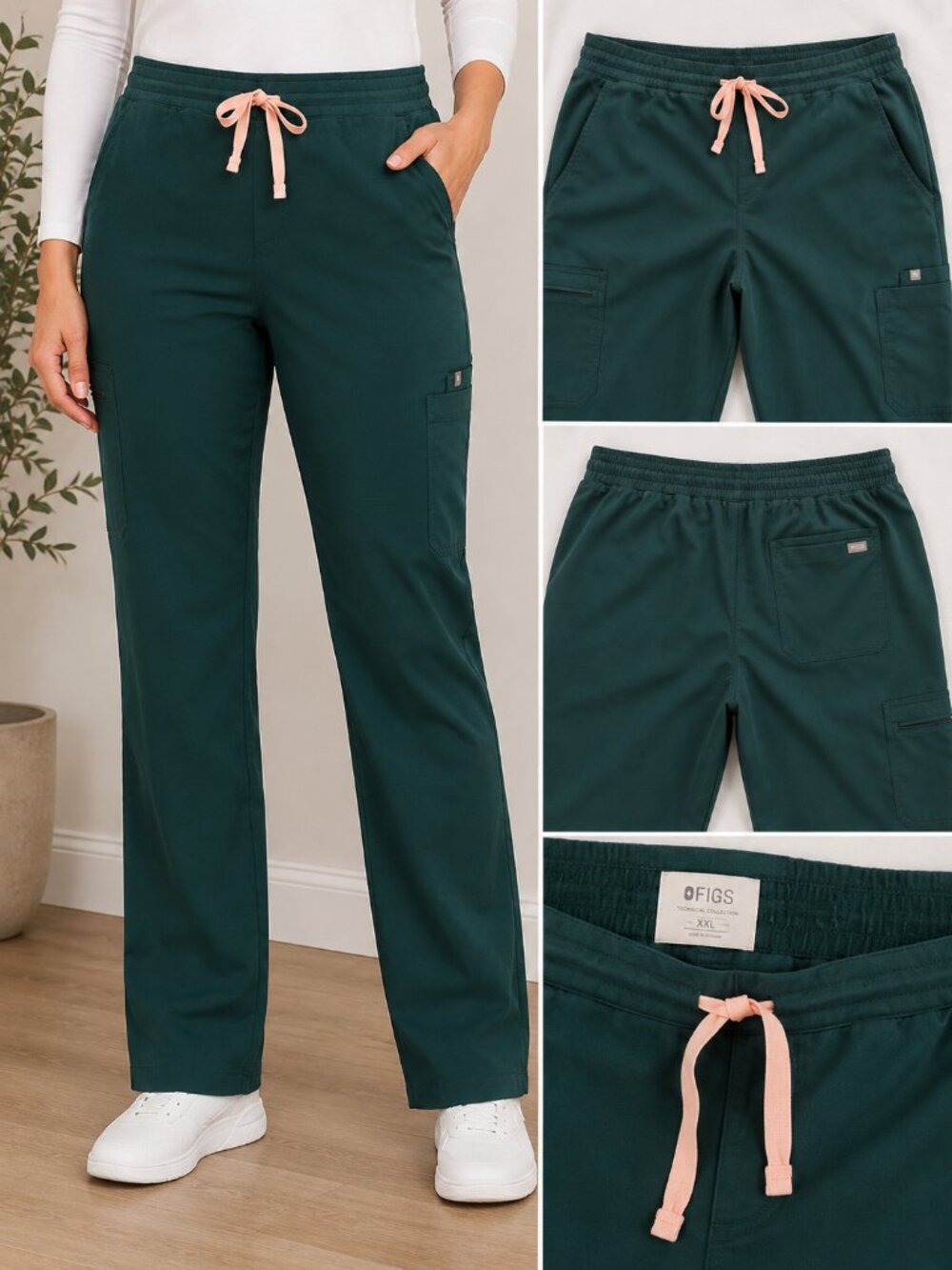 FIGS Green Scrub Pants XXL Drawstring Medical Nursing Uniform Healthcare EMT